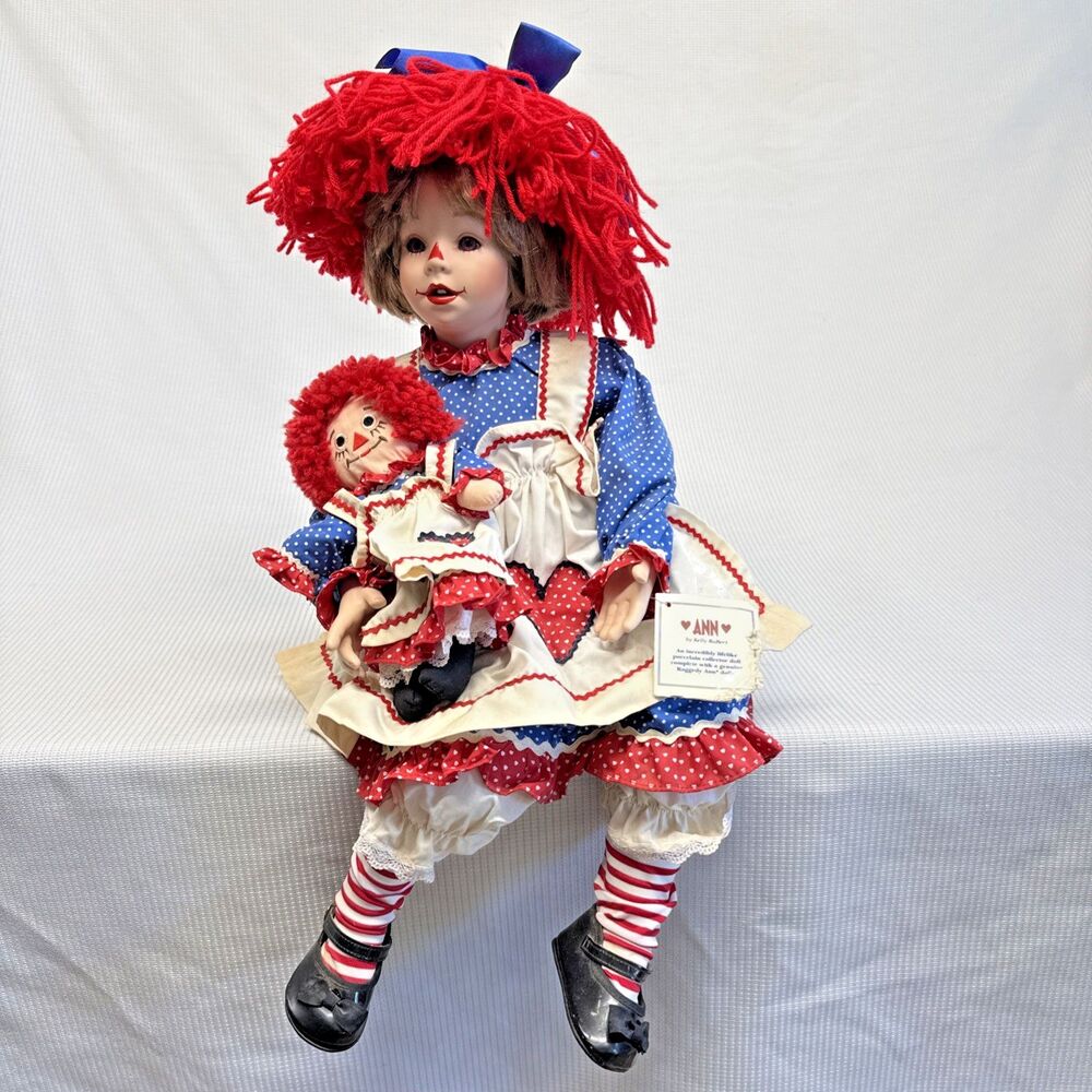 Vintage Danbury Mint Raggedy Ann Porcelain Doll 16 inch Tall Sitting 22 inches